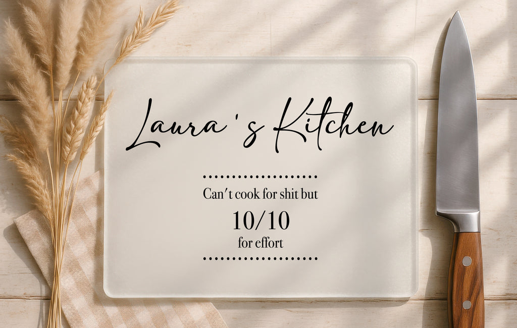Personalised 10/10 For Effort Glass Cutting Board