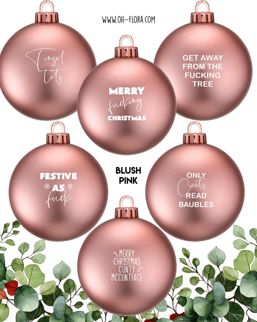 Matt Hanging Christmas Bauble Full Set of 6 - Blush Pink