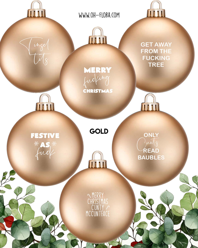 Matt Hanging Christmas Bauble Full Set of 6 - Gold