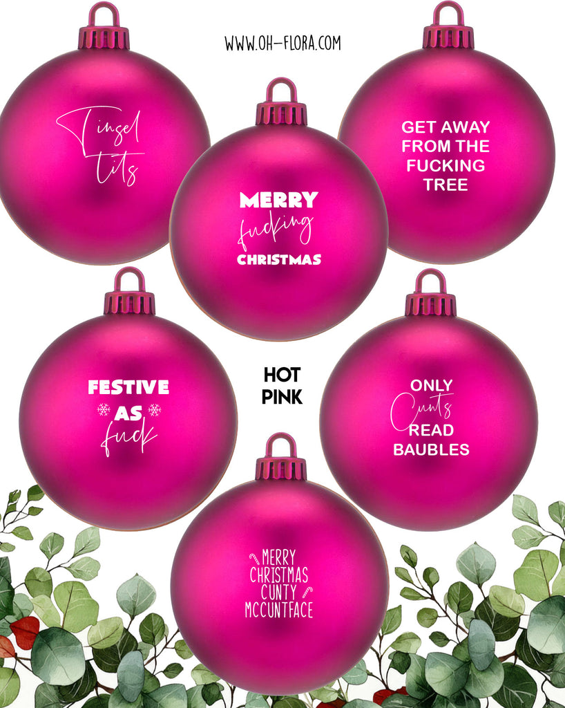 Matt Hanging Christmas Bauble Full Set of 6 - Hot Pink