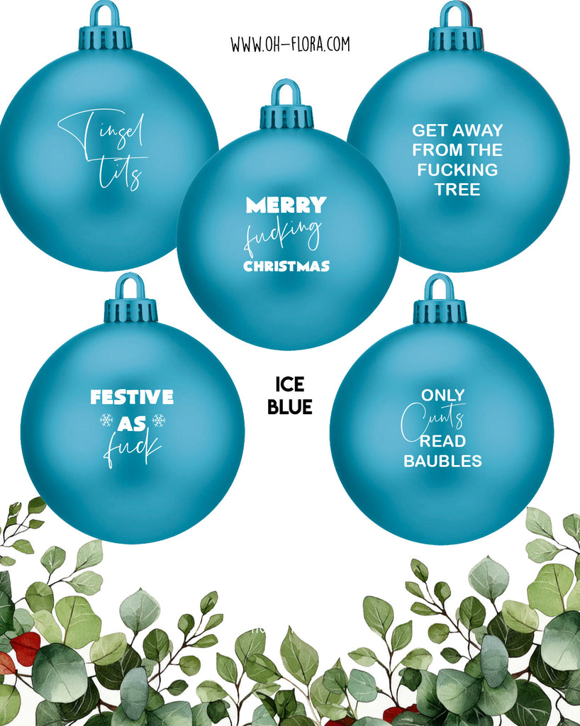 Matt Hanging Christmas Bauble Full Set of 6 - Ice Blue