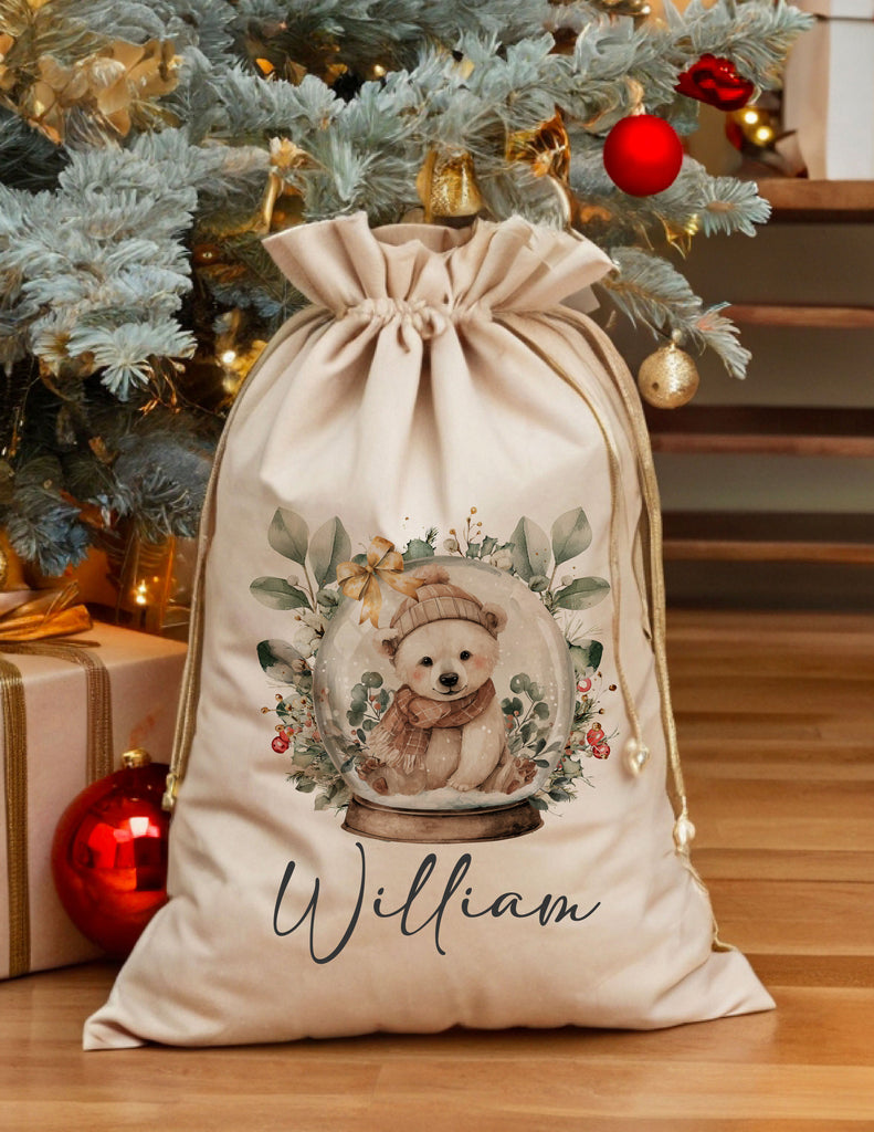 Personalised Polar Bear Snowglobe Santa Sack
