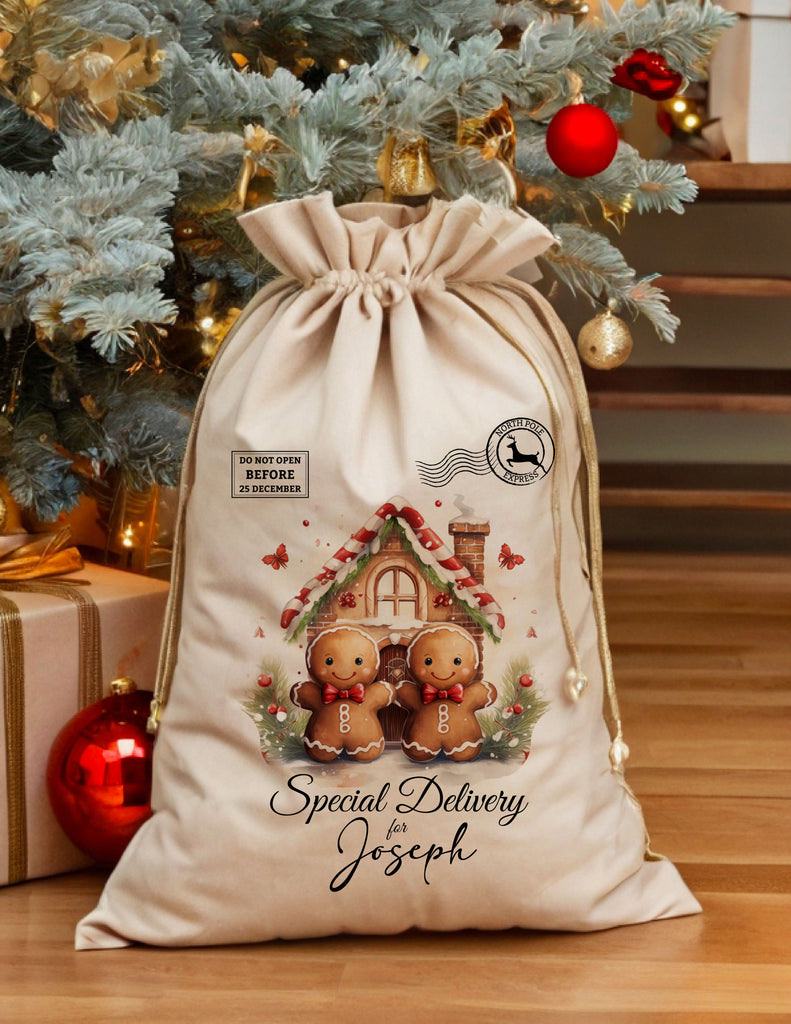 Personalised Gingerbread Snowglobe Santa Sack