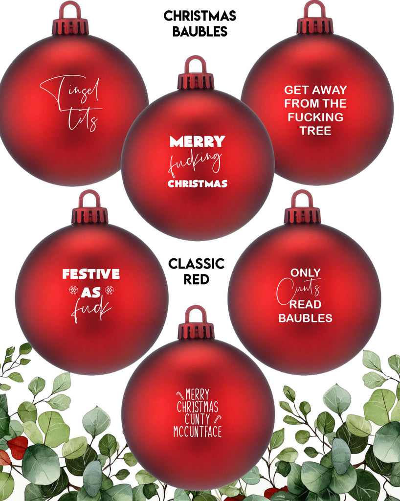 Matt Hanging Christmas Bauble Full Set of 6 - Classic Red